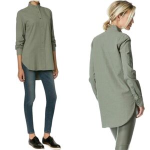 Frame Le Tunic Button Down Shirt Hi-Low Military Cotton Chambray Green Size XS